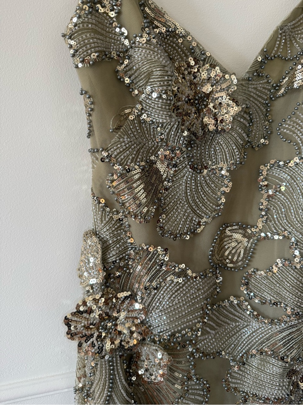 NEW Helsi Sage Green & Gold Beaded Floral Open Back Dress - XS - Picture 4 of 9